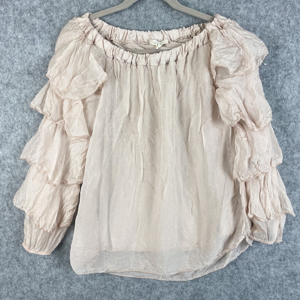 Belle France Silk Top Womens XL Pink Ruffle Sheer Boho Romantic Fairy Italy Made